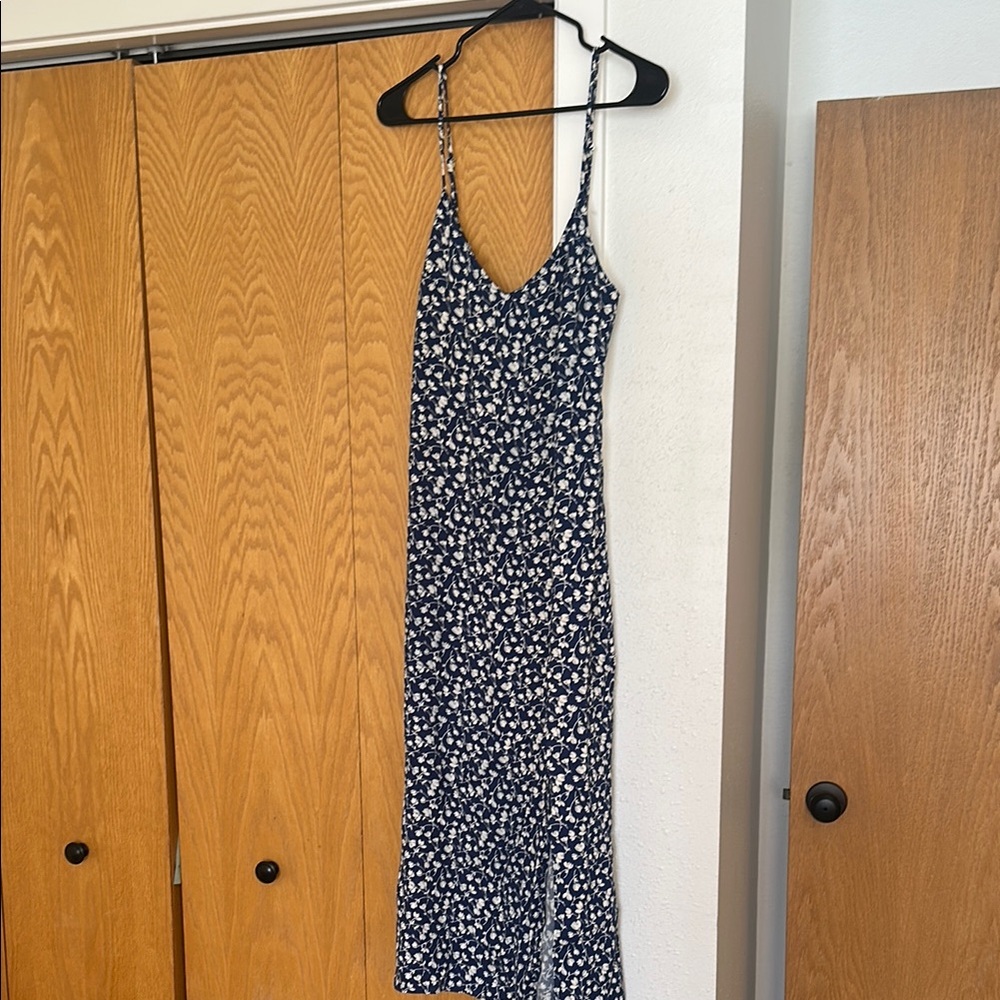 Reformation Navy Blue Floral Midi Dress